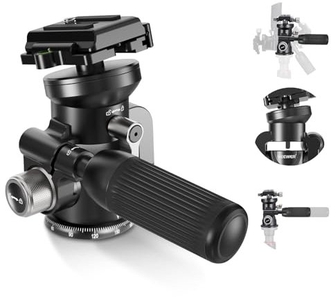 NEEWER Video Camera Tripod Pan Tilt Head with +/-15° Leveling Bowl Base, Photography Tripod Head with Retractable Handle, 1/4 Arca Type QR Plate for DSLR Camera Camcorder, Max Load 11lb/5kg, TH03
