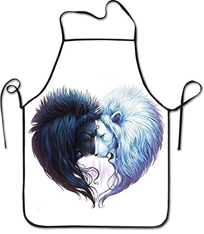 Personalisiert Kunstkittel Aquarell Schwarz-Weiß-Löwenherz Malschürze Unisex Grillschürze Verstellbare Arbeitsschürze Für Malerei Bbq