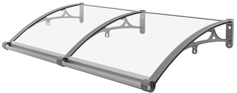 Vordach für Haustür, Vordach Bogen-Regenhaus Transparentes Silber, Überdachung Haustürdach für Draußen Sonnenschutz Regenschutz mit Spülbecken (Klar)