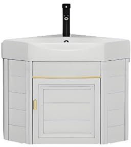 Mobile da bagno angolare con lavabo e rubinetto, montaggio a parete, compatto, per piccoli spazi
