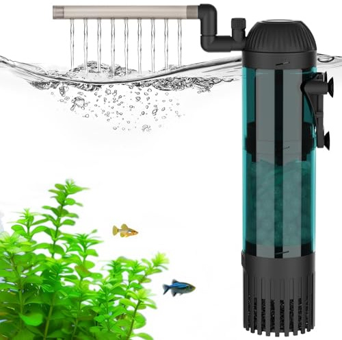AQQA Fish Tank Filter, 800L/h Strong Flow Aquarium Filter, 15W Silent Fish Tank Filter Pump with 3-Stage Filtration for Tanks up to 350L