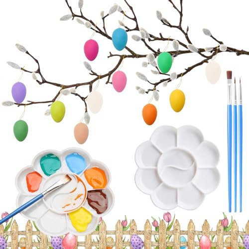12 Stück Ostereier Zum Bemalen DREI Stiften Und Einem Maltablett, Osterbasteln mit Kindern, Für Osterdeko Und Ostergeschenk, Ostereier Bemalen, Ostereier Zum Aufhängen, Ostern Basteln Kinder