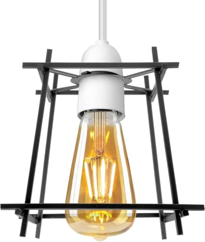LEDSONE 1Pack Geometric Square Black Cage 20 Width Easy Assembly Replacement Brightness Touch Metal Hanging DIY Kit Lampshade Ceiling Light Fixture Set with Reducer Ring for Bedside Hotel Stage