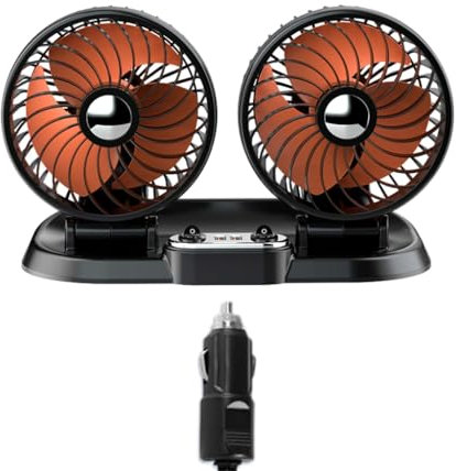 Pocoiau Ventilador doble USB de 2 velocidades de 5 V para encendedor de cigarrillos de 12 V 24 V con 2 puertos USB para dormitorio