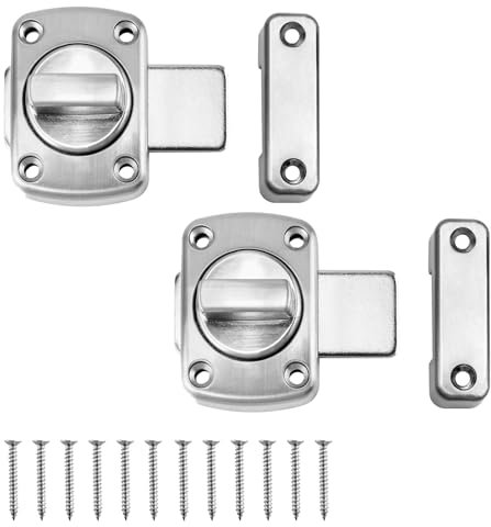2 Pcs Door Lock, Door Latches for Internal Door, Bathroom Door Lock, Outdoor Bedroom Front Door Rotating Bolt Lock, Suitable for Various Bathroom Cabinet Doors (Silver)
