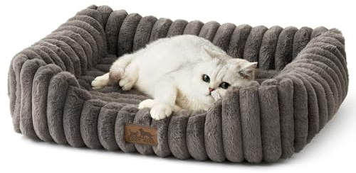 COZY KISS Panier Orthopédique pour Chat, Canapé Lavable en Fausse Fourrure pour Animaux, Surface Douce et Fond Anti-Dérapant, Lit d'Intérieur pour Petit Chien, 64x53x15cm, Gris