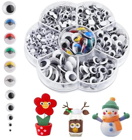 800Pcs Self Adhesive Googly Eyes, 4mm-12mm Plastic Wiggle Eyes for Doll Making, Craft Supplies, Scrapbooking, School Projects, Includes 7 Sizes