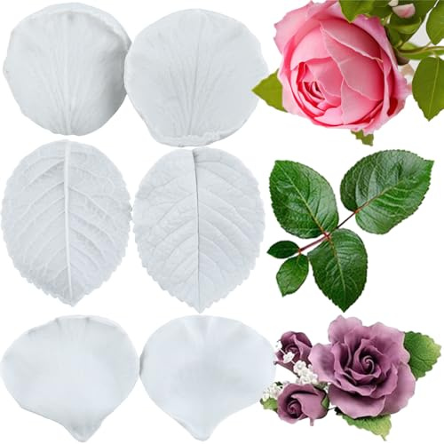 Sijiangmold Rosblad silikonformar blad blad kronblad vener fondant form för gumpaste blomma tårtdekoration choklad cupcake dekoration godis polymer lera tuggummipasta set med 3