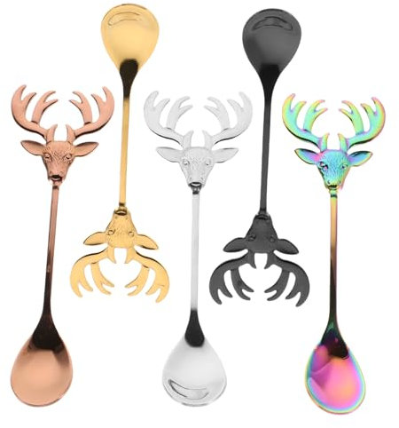 LIFKOME Cucchiai in Acciaio Inossidabile Design Renna Natalizio Piccoli Cucchiai Per Tè Caffè Espresso Mescolare Cocktail Yogurt Zucchero Panna