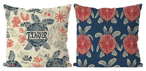 Coussin Exterieur Tortue Housse de Coussin Lot de 2 Corail Coussins Canape Taie Oreiller 45x45 Doux Carré Décoratif Housse de Canapé Coussins d'extérieur pour Decoration Chambre,Canapé,Chaise T4-900
