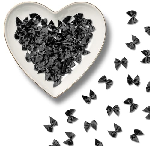 MORSUNBELA Mini Schleifen Deko Kleine Geschenkschleifen Set Schwarz | 100 Mini-Geschenkschleifen,ideal als Deko für Hochzeit,Geburtstag,Karten,Geschenkboxen,Verpackungen und festliche Anlässe