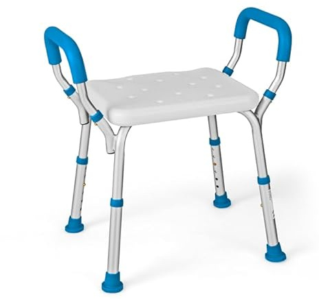 RELAX4LIFE Duschstuhl Höhenverstellbar 54-67 cm, Badhocker mit Abnehmbaren Armlehnen, Duschsitz Duschhocker rutschfest, Aluminium-Rahmen, Duschhilfe für Senioren (Blau)