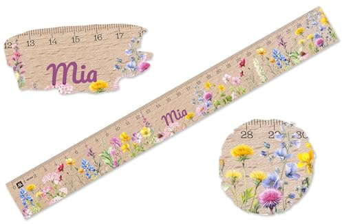 Holz - & Pflanzen - Wildblumen Lineal 30cm Wild Blumen Lineale Blumenwiese I Schulkind Geschenk Einschulung Geschenke Schuleintritt Geschenk Schuleinführung - 30 cm - Holz