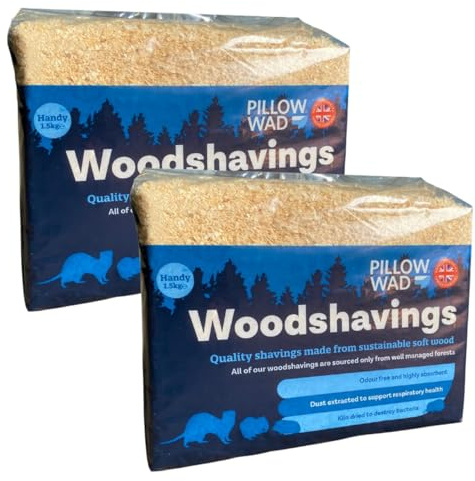 3kg Pillow Wad Wood Shavings (1.5kg each) Kiln Dried, Dust Extracted Small Animal Bedding Premium Quality, Soft & Absorbent Pet Bedding for Rabbits, Guinea Pig, Hamster, Sawdust & Other Small Pets.