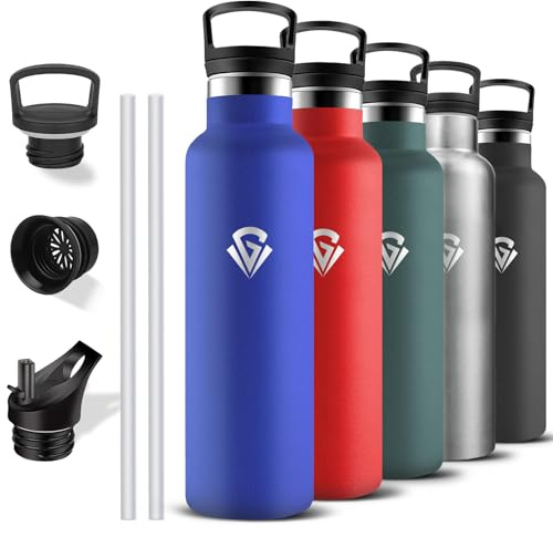 Gourde 1l, Gourde Isotherme, Sans BPA, Bouteille Isotherme Paille, Anti Fuite, Bouteille Inox, Acier Inoxydable 18/8, Bouteille d'eau, Double Isolation, pour Randonnée, Camping, Sport, Aptitude