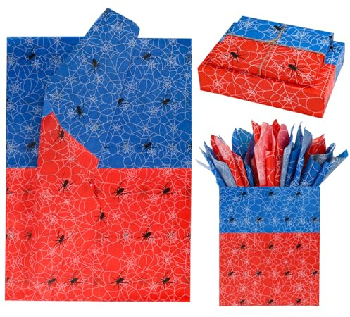 SAVITA 30stk Geschenkpapier Cartoon, Blau-Rotes Anime-Verpackungs-Seidenpapier Faltbares Dickes Geschenkpapier für Geburtstagsfeiern Babypartys Geschenkverpackungen DIY-Bastelarbeiten