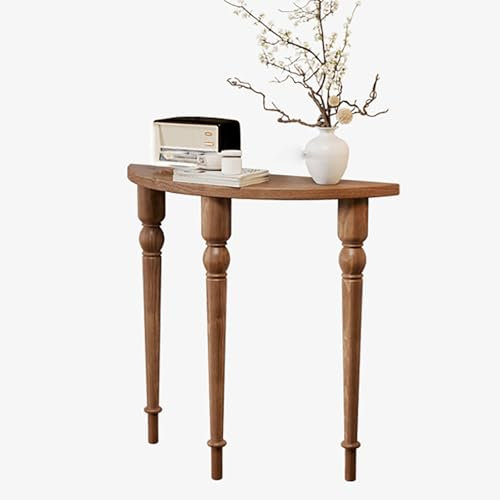 Consolle a mezzaluna in stile rustico con contenitore, tavolo d'accento per ingresso, per dietro il divano, consolle in legno (marrone, 100 cm)