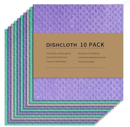 LikGuest Swedish Dishcloths, Super Absorbent Sponge Cloths Made of Wood Fibre, Reusable Washable Dishcloths for Kitchen and Cleaning, 10 Pieces