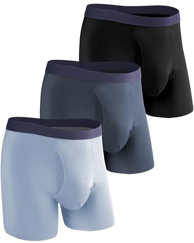SUNCHIRI Incontinence Underwear for Men, Long Leg Soft Leakproof Washable Reusable Light Absorbency Boxer Briefs 3 Pack (Multicolor01, Large)