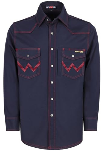 BOCOMAL FR Welding Shirts Heavyweight Stretch Canvas Snaps Down Reinforced Stitching Western Style Fire Resistant Jackets Navy/Red