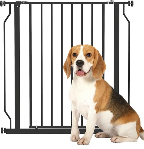 PawHut Cancelletto di Sicurezza per Cani Estensibile 75-85 cm per Scale e Porte, Cancellino per Cani Alto 76cm con Fissaggio a Pressione Senza Fori, Apertura Una Mano in Entrambe Direzioni, Nero