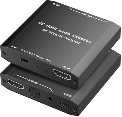 HDMI Audio Extractor 4K 120Hz, avedio links 8K@60Hz HDmi audio Adapter Converter ARC with hdmi to hdmi + 5.1Ch Optical Toslink SPDIF + 3.5mm Audio Jack, Support HDR10, HDCP2.3, DoIby Vision
