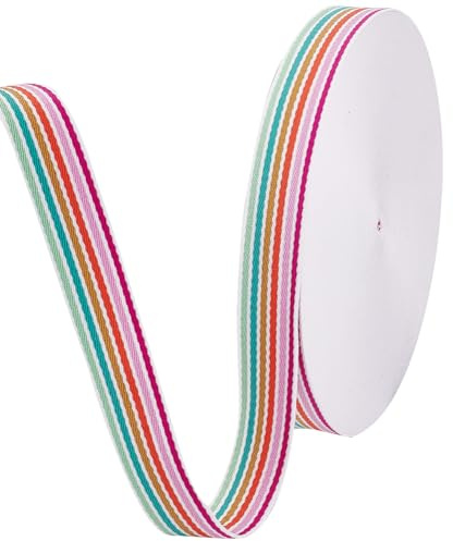 NBEADS 16,6 meter randigt band, 3,8 cm färgglad polybomullsband med regnbågsmönster hållbart hantverksband för gör-det-själv sömnad presentförpackning bröllopsfest dekorationer