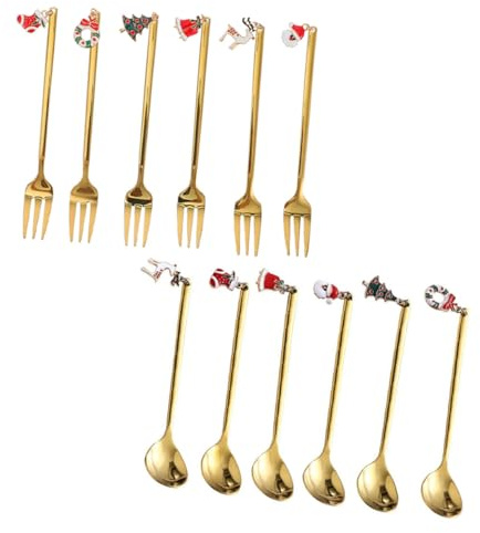 Toyvian Set de Couverts Dessert Acier Inoxydable Doré Cuillères et Fourchettes Résistantes et Élégantes Ustensiles de Cuisine pour Usage Quotidien et Cadeau de Noël
