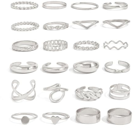 XFSRG 24 Stück Ring Set Damen Vintage Ringe Verstellbar Fingerring Statementringe Rings Modeschmuck Accessoire Geburtstags Jubiläumsgeschenk