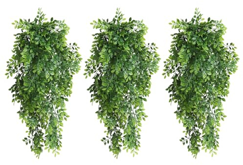 RECUTMS 3Packs Artificial Hanging Greenery Leaves 2.5FT Faux Vine Plants Swag Fake Ivy Pea Leaf for Home Office Wedding Party Garde Patio Jungle Shelf Basket Spring Indoor Outdoor Decor