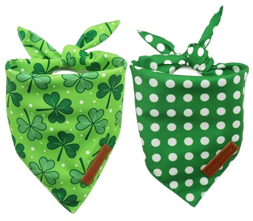 Realeaf St. Patrick's Day Dog Bandanas 2 Pack, Reversible Green Shamrock Polka Dots Pet Scarf for Boy and Girl,Holiday Bandana for Small Medium Large and Extra Large Dogs (Large)