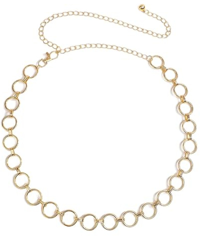 JILLICK Polished Silver-Toned Chain Belt with Smooth Interlocking Links Adjustable Closure for Women's Waistwear Styling Layered Looks Dresses Jeans Beach Outfits Accessories Formal