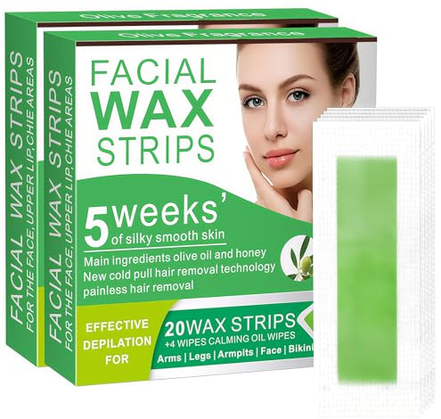 Wax Strips for Hair Removal - 98% Natural Formula for Sensitive Skin, Facial Hair Removal for Women - Gently and Quickly Removes Hair from Eyebrows, Body, Legs, and Bikini Line- Hypoallergenic 2Pcs