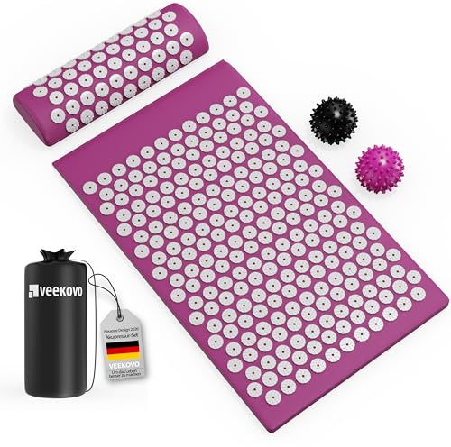 Akupressurmatte,Akupunktur matte,Akkupressmatte mit Kissen,für Nacken-und Rückenschmerzen, Akupressur Set,Akupressmatte enthält Tragetasche und zwei Massagebälle für Frauen und Männer. (Lila)