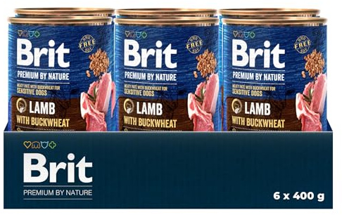 Brit Premium våtfoder för hundar, lamm med bovete, 6 x 400 g | Våtfoder med lamm, mjuk paste-textur, oemotståndligt läcker, främjar hud och päls hälsa, lätt att smälta
