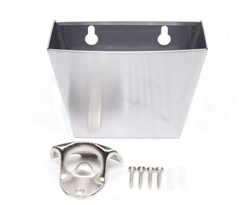 Wall Mounted Bottle Opener, Stainless Steel Beer Opener Cap Lifter Modern Beer Bottle Opener with Bottle Caps Storage Box, for Home Bar Kitchen Club House