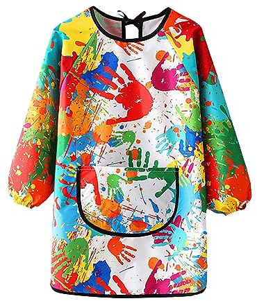 Kids Painting Apron Long Sleeve Colorful Art Smock with Pockets Quick-dry Toddler Boys Girls Waterproof Art Overalls Lightweight Artist Paint Apron