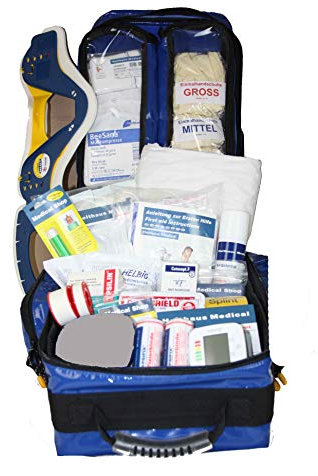Erste Hilfe Notfallrucksack für Jugendgruppen u. Zeltlager - Nylon blau mit gelben Reflexstreifen von Team Impuls