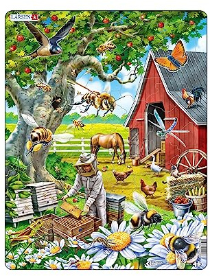 Larsen Puzzles US39 Rahmenpuzzle Kinder Herumschwirrende Bienen & Imker 53 Teile ab 4 Jahre Lernspielzeug Konzentration und Kreativität fördern
