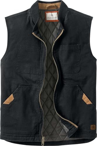 Legendary Whitetails Mens Quilted Canvas Zip Up Heavy Duty Water-Repellent Vest, Black, XL