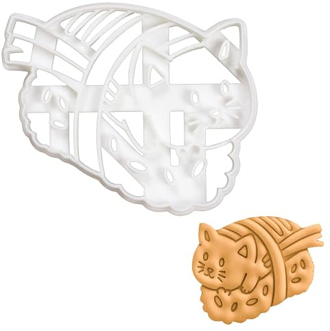 BAKERLOGY Sushi Cat Cookie Cutter - Detailed Biscuit Cutter Design for Baking and Crafts, Ideal on Fondant, Dough, Clay