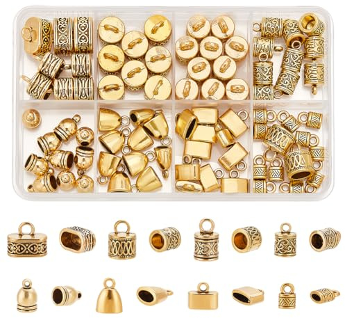 PandaHall 78 stücke 8 Arten Legierung Tibetischen Stil Lederband Endkappe Metall Perle Rohr Barrel Loop Verschluss für Ohrring Armband Schmuck DIY Handwerk Machen Antike Goldene