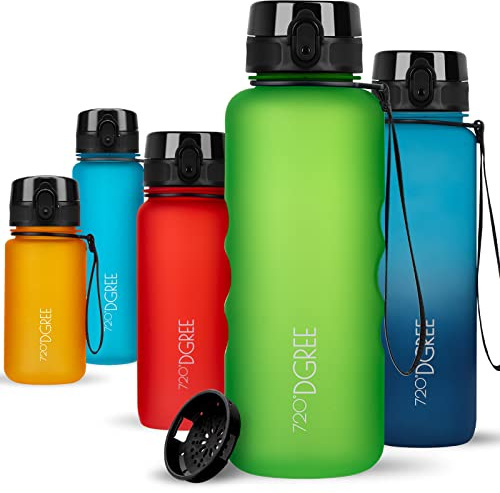 720°DGREE Botella uberBottle + colador – 350 ml, 500 ml, 650 ml, 1000 ml, 1,5 l, 2 l – Sin BPA – Botella de agua para deportes, escuela, niños, fitness, gimnasio, bicicleta, exterior – ligera