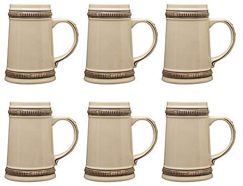 DISCOUNT PROMOS Ceramic German Beer Steins 18.5 oz. Set of 6, Bulk Pack - Restaurant Barware, Great for Oktoberfest, Wedding, Party, Birthday, Events - Brown