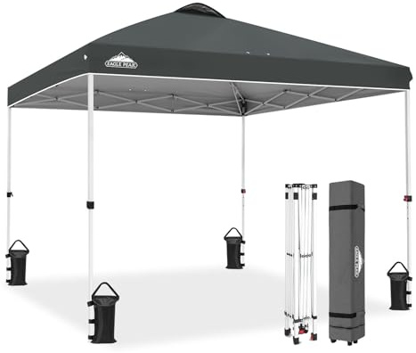 EAGLE PEAK 3 m x 3 m pop-up lusthus, tält omedelbart utomhus baldakin, rakt benskydd (grå)