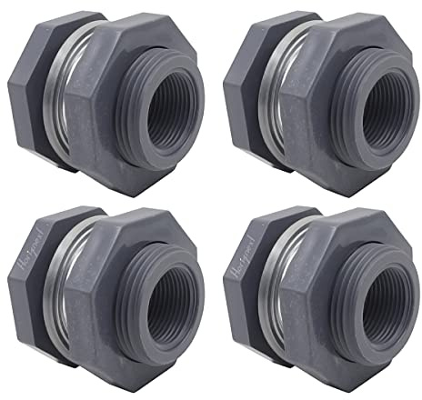 Horiznext NPT3/4 PVC Bulkhead Fitting, Plastic Pipe Connector for rain Barrel Garden Hose Adapter Spigot kit Water Tank Gallon Drain Bucket (pack of 4 pcs)