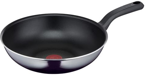Tefal D52619 Resist - Padella wok antiaderente in titanio, indicatore di temperatura del segnale termico, non adatta a induzione, facile da pulire, tecnologia Flame Protect, colore nero, 28 cm