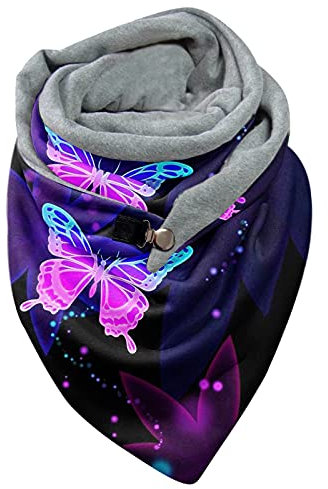 Dkings Schal Damen Dreieckschal mit Schmetterling Motiv Warm Weich Herbstschal Winterschal mit Knopf Baumwolle Dreieckstuch Halstuch, Einheitsgröße (Lila-9)