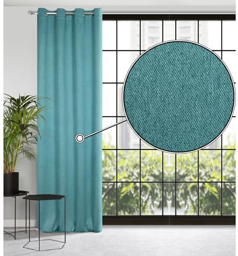 Eurofirany CARLO Tenda Oscurante Extra Lunga con Occhielli - 1 Pezzo, Pesante 340g/m², Tenda Termica Isolante, Oscurante, Camera da Letto, Soggiorno, 135x250cm, Turchese