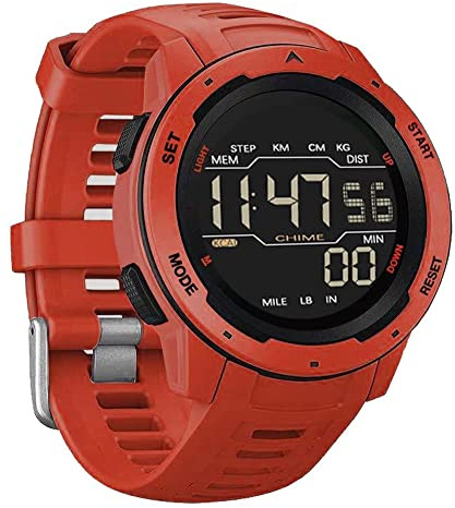 Montre numérique pour homme,Podomètre,Compteur de calories,Étanche à 5 ATM,Pour la natation, la course à pied,LED,Grand cadran,Pour sports de plein air, Logo rouge., Sangle